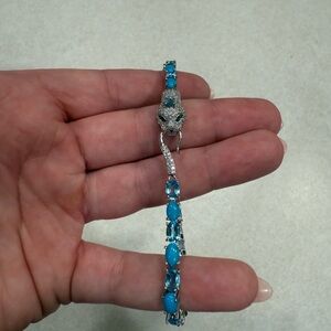 London Topaz green emerald and white sapphire silver bracelet with snake